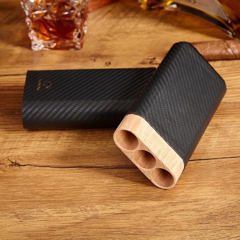 Carbon Fiber Cigar Case | 3 Tube Cigar Box | Portable Cigar Holder
